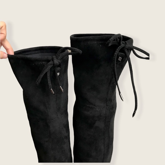 Sam Edelman Kristie Over The Knee Black Suede Kitten Heel Zip Up Point Toe Boots - Picture 11 of 16